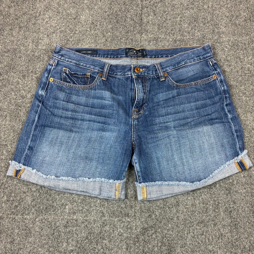 Lucky Brand Laguna Short Blue Denim Frayed Cuffed Jean Shorts Womens Size 12/31